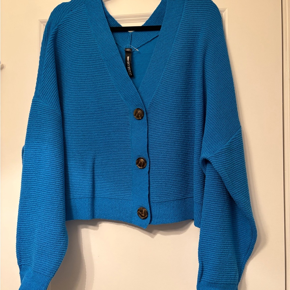 Design Lab Vibrant Blue Cardigan,Size Large NWOT